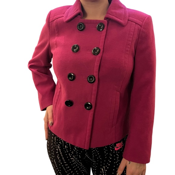 Women’s Mark & Spencer Fuchsia hot pink double breasted pea coat button down - Picture 6 of 9